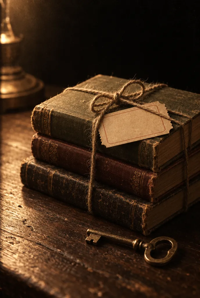 A stack of books tied with twine